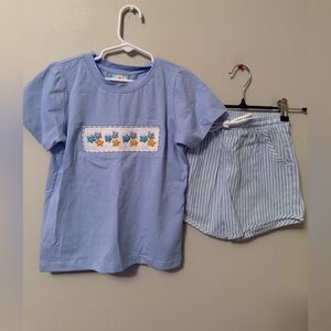 The Smocked Flamingo Blue Smocked Shirt with matching Shorts